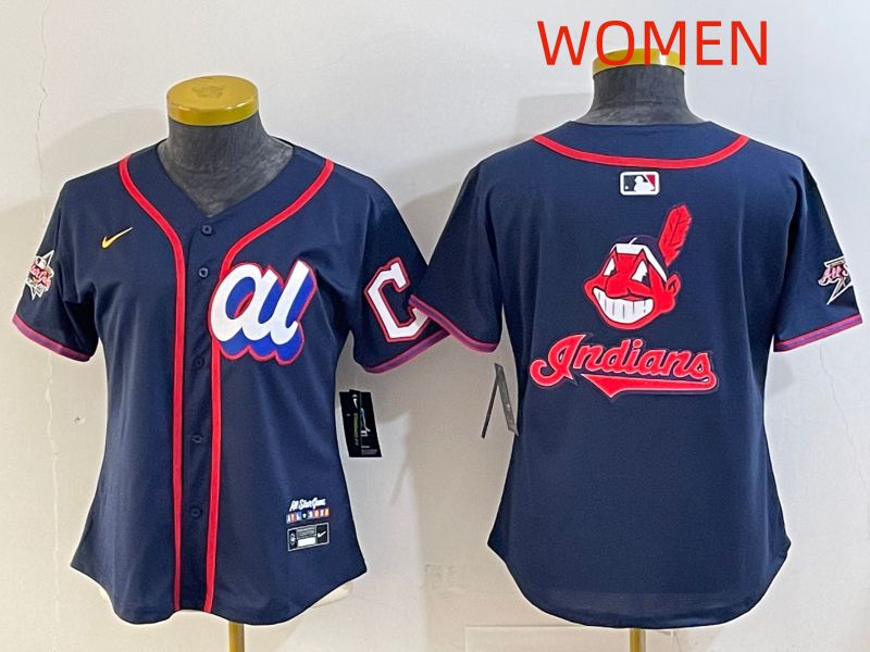 Women 2025 Cleveland Indians Blank Drak Blue All star Nike MLB Jersey style 03